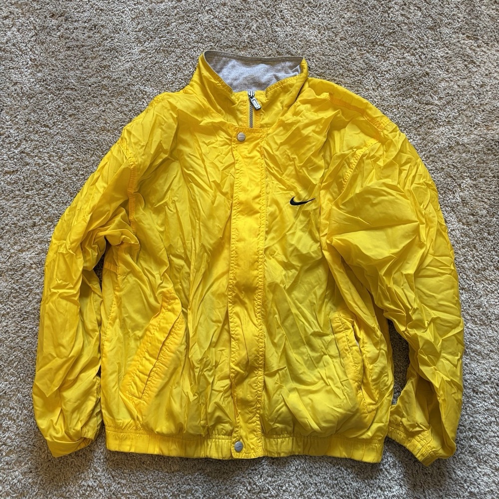 Vintage 90s Nike Full Zip Yellow Windbreaker Jacket Men's Medium